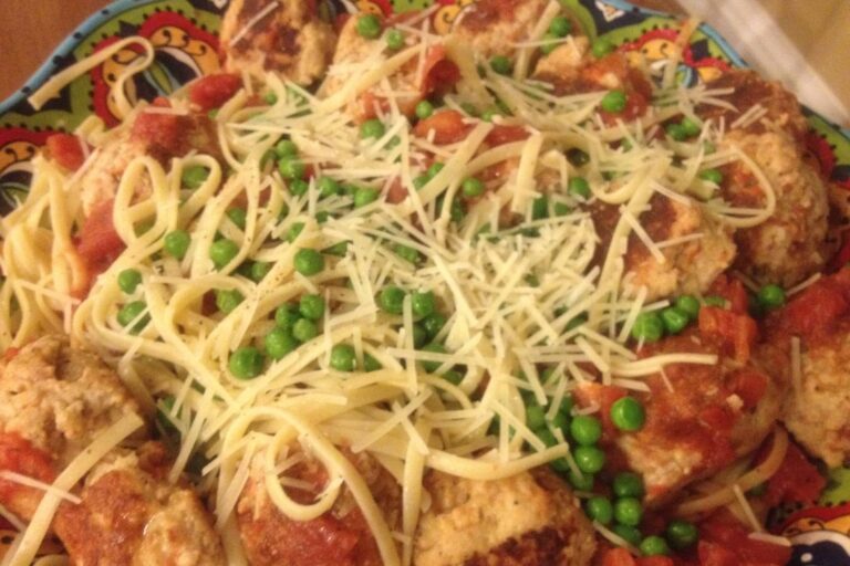 Chicken Meatballs with Peas & Fettucine chicken ricotta meatballs