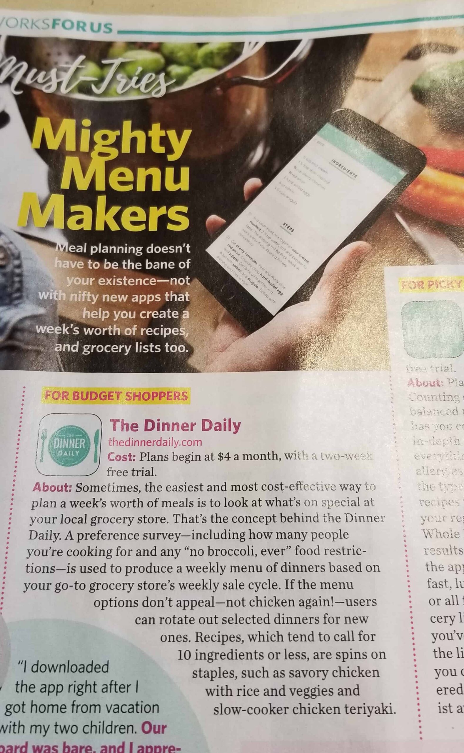 The Dinner Daily featured in Working Mother Magazine! - The Dinner Daily