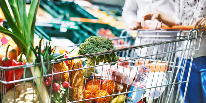 Saving money on groceries -shopping cart saving money on groceries